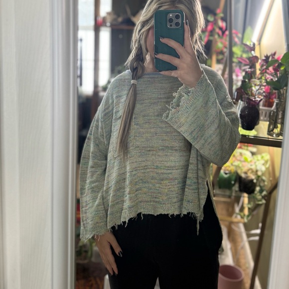 Free People Sweaters - Free People Frayed Colorful Knit Sweater small